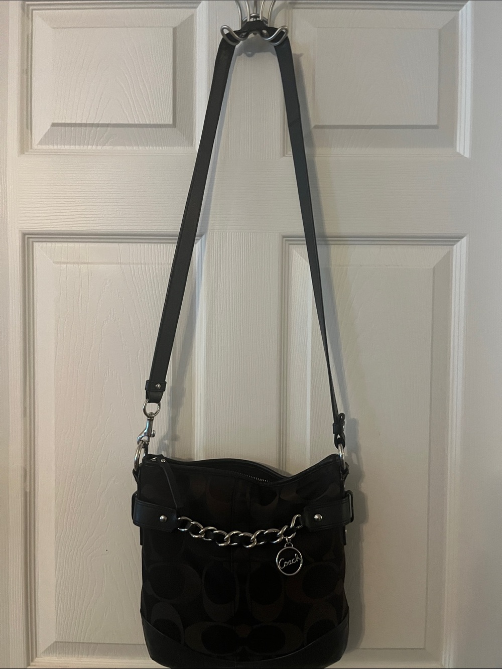 Coach Black Signature Chain-Accent Crossbody Shoulder Bag